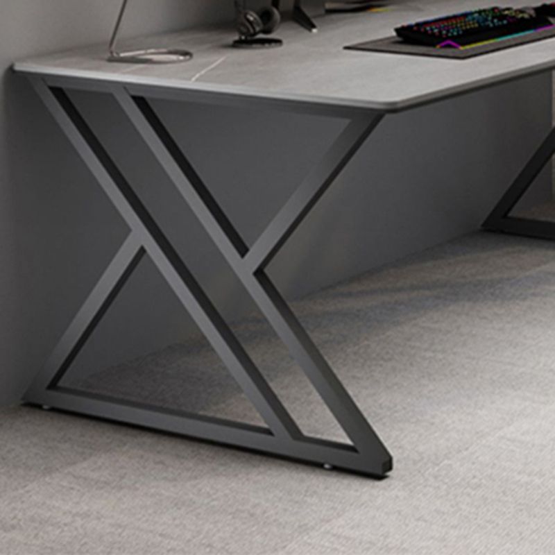 Contemporary Gaming Desk Antique Finish Office Desk with Metal Legs Clearhalo 'furn' 'furn_office_desk' 'Furniture' 'Office Desks' 'Office Furniture' 'office_desk' 1200x1200_0da52874-cead-4a55-9206-2cddd180075b