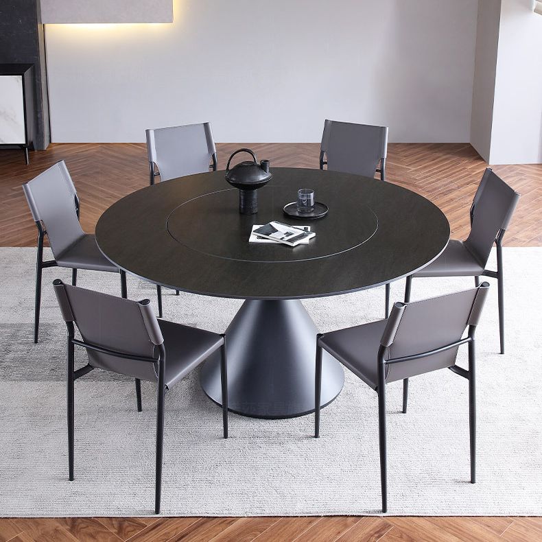 Round Stone Dining Table Modern Turntable White-black Furniture with Pedestal Base
