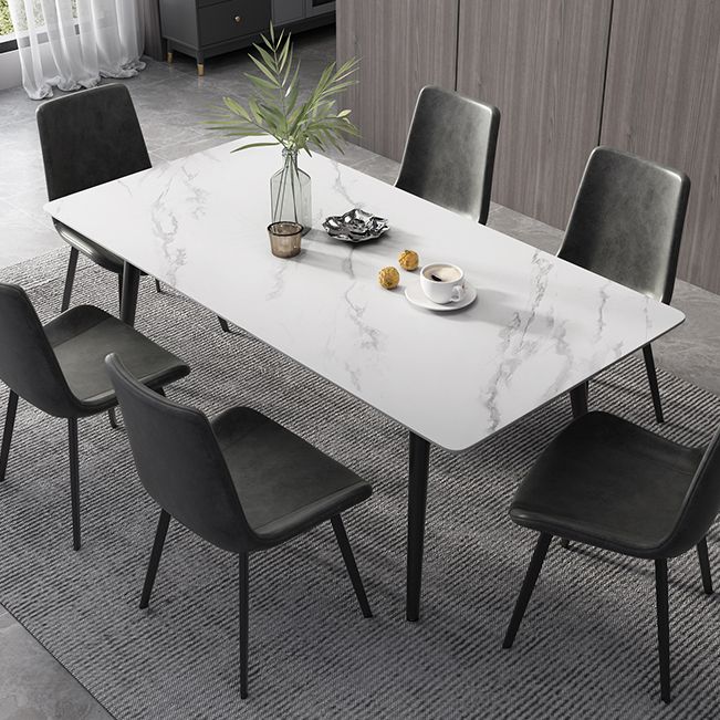 Industrial Style Dining Table Rectangle Sintered Stone 4 Legs Table with Black Frame Clearhalo ' dining_table' 'Dining Tables & Seating' 'Dining Tables' 'furn' 'furn_dining_table' 'Furniture' 'furniture_dining_table' 'Kitchen & Dining Furniture' 'kitchen&dining_furn' 'kitchen' 'kitchen_dining_table' 1200x1200_0daa8e71-9a23-4f44-9972-3a3bb7a72f97