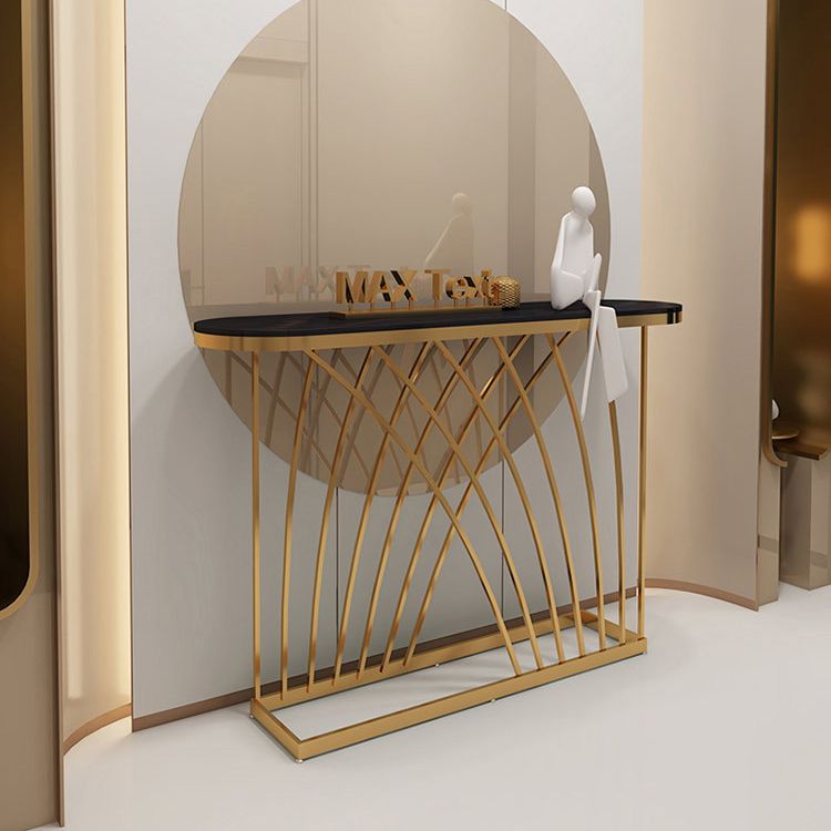 Tabella di accento ovale di pietra 1-scaffale 11,81 "W tavolo console per sala