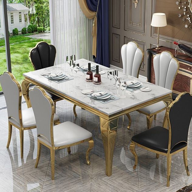 Traditional Luxury Dining Table Rectangle Metal Gold Tripod Dining Table Clearhalo 'Dining Tables & Seating' 'Dining Tables' 'dining_table' 'furn' 'furn_dining_table' 'Furniture' 'furniture_dining_table' 'Kitchen & Dining Furniture' 'kitchen' 'kitchen_dining_table' 1200x1200_0db2f7ea-984f-4c37-86af-415ca387f842