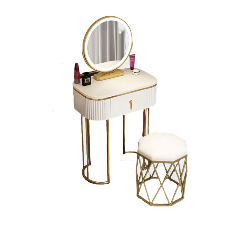 Glamholz Rahmen Make -up Eitelkeit Schubladen Eitelkeit in Weiß mit goldener Basis