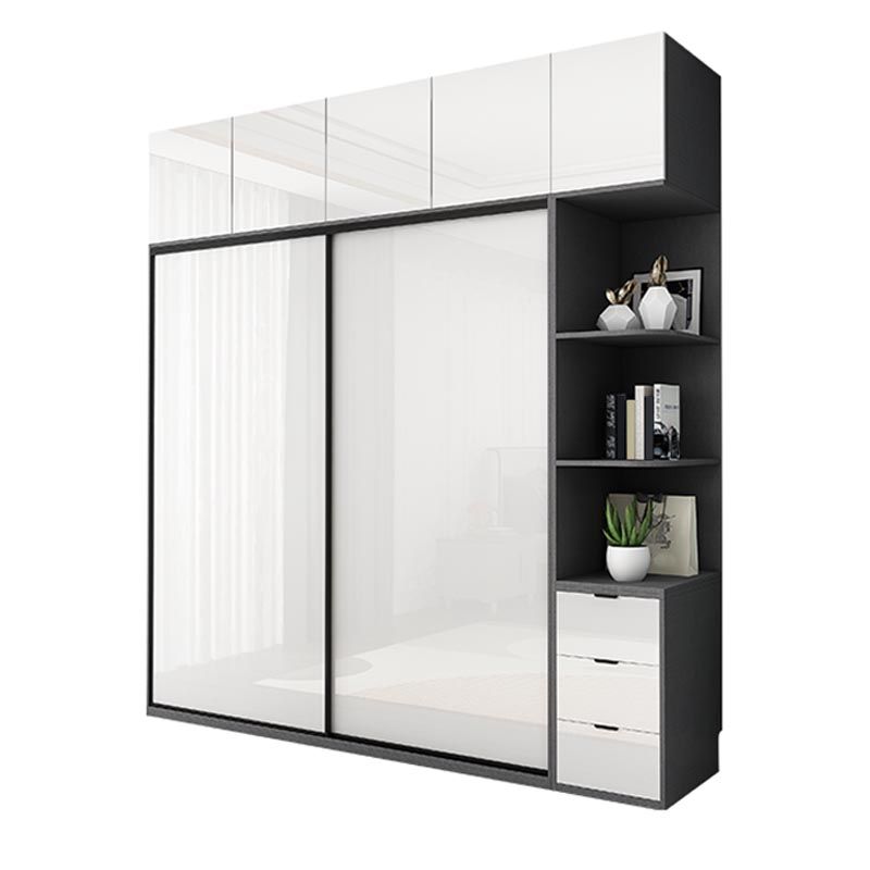 White Mirrored Finish Wardrobe Armoire Engineered Wood Wardrobe with Drawer Clearhalo 'Armoires & Wardrobes' 'armoires_wardrobes' 'Bedroom Furniture' 'furn' 'furn_armoires_wardrobes' 'Furniture' 1200x1200_0db7c5bb-ebc3-4e17-8d9a-0fe710f3179b