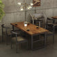 Industrial Style Wood Dining Table Rectangle Dining Table with Metal Base