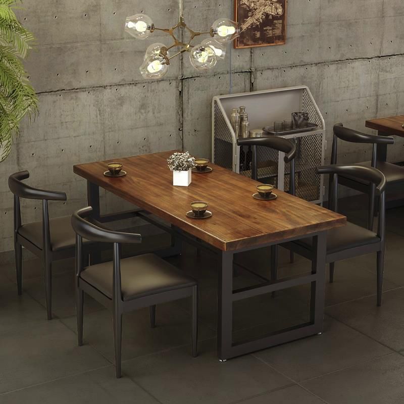 Industrial Style Wood Dining Table Rectangle Dining Table with Metal Base