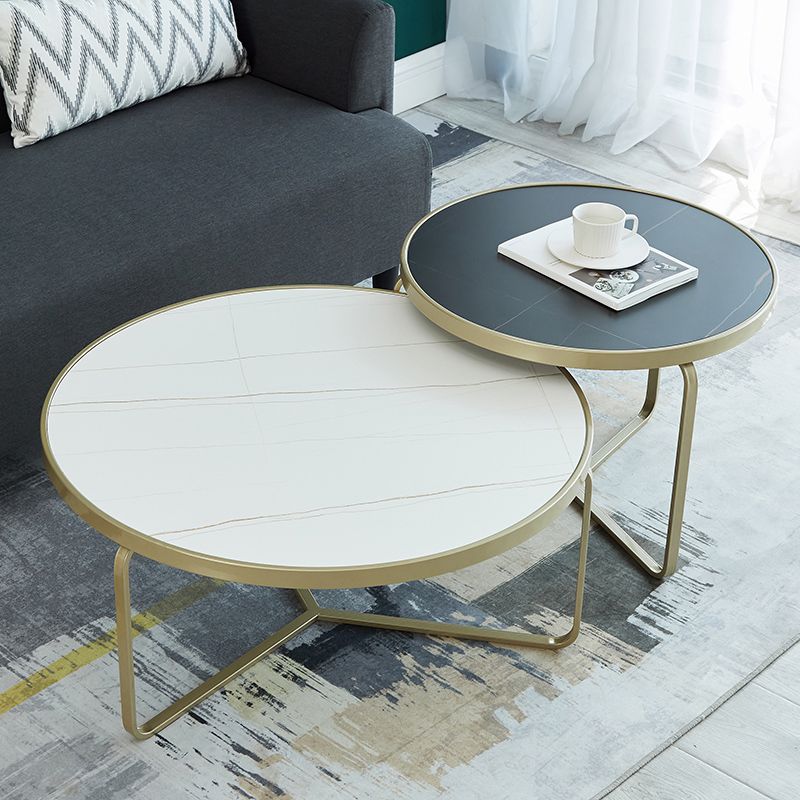 Modern Style Slate Top White/black Metal Craft Round Coffee Table Clearhalo 'Coffee & Accent Tables' 'Coffee Tables' 'coffee_tables' 'furn' 'furn_coffee_tables' 'Furniture' 'Living Room Furniture' 1200x1200_0dbf3b82-90cd-450a-9271-d8d146e617d6