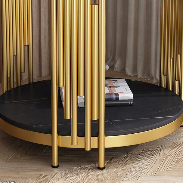 21.65" Tall Round Slate Top Side Table Iron Frame End Table with Shelf