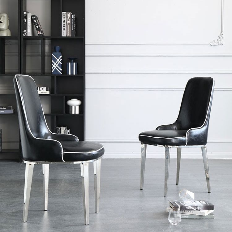 Scandinavian Dining Chairs with 4 Metal Legs Faux Leather Armless Chair for Home Clearhalo ' kitchen&dining_furn' 'Dining Chairs' 'Dining Tables & Seating' 'dining_chair' 'furn' 'furn_dining_chair' 'Furniture' 'furniture_dining_chair' 'Kitchen & Dining Furniture' 'kitchen' 1200x1200_0dcb135c-c84f-43f9-8dcd-5ef26de095a5