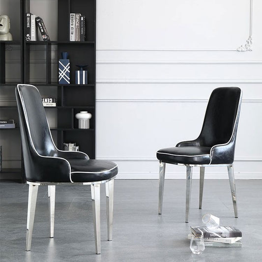 Scandinavian Dining Chairs with 4 Metal Legs Faux Leather Armless Chair for Home Clearhalo ' kitchen&dining_furn' 'Dining Chairs' 'Dining Tables & Seating' 'dining_chair' 'furn' 'furn_dining_chair' 'Furniture' 'furniture_dining_chair' 'Kitchen & Dining Furniture' 'kitchen' 1200x1200_0dcb135c-c84f-43f9-8dcd-5ef26de095a5