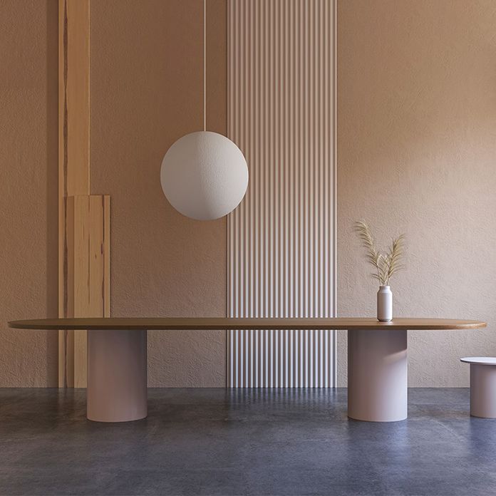 Mesa de comedor de madera maciza natural, muebles modernos con pedestal doble para oficina