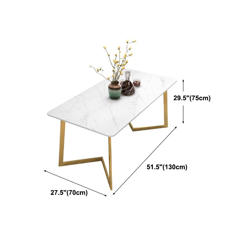 Mesa de comedor de lujo tradicional mesa rectángulo de piedra sinterizada con base de oro