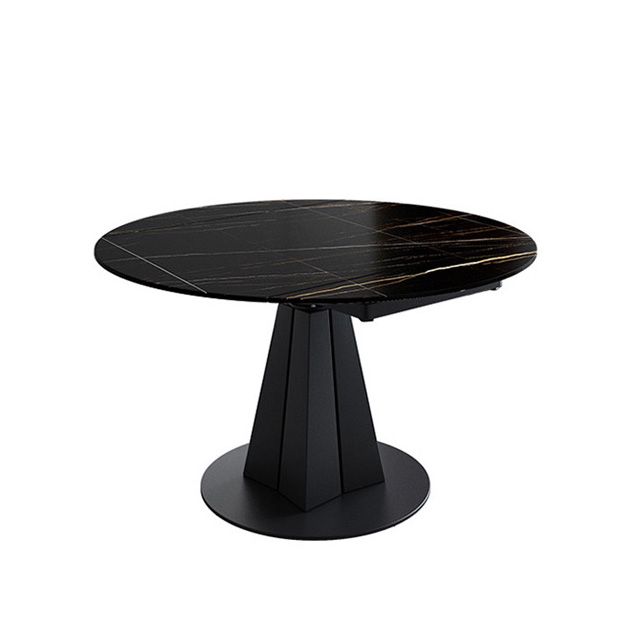 Contemporary Round Dining Table Sintered Stone Table with Metal Base for Kitchen