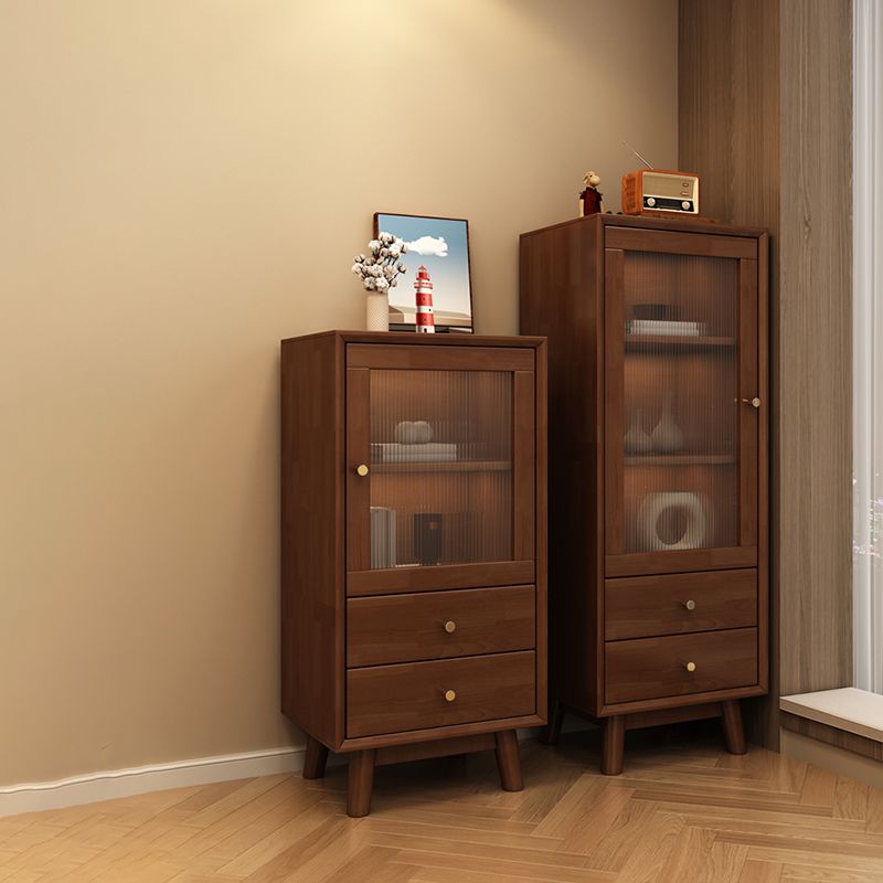 Mid Century Solid Wood 1-Door Cabinet Glass Paned Side Cabinet with 2-Drawer Clearhalo 'Cabinets & Chests' 'cabinets_chests' 'furn' 'furn_cabinets_chests' 'Furniture' 'Living Room Furniture' 1200x1200_0dd5e14d-c841-474d-921a-2a5c62e02cb1