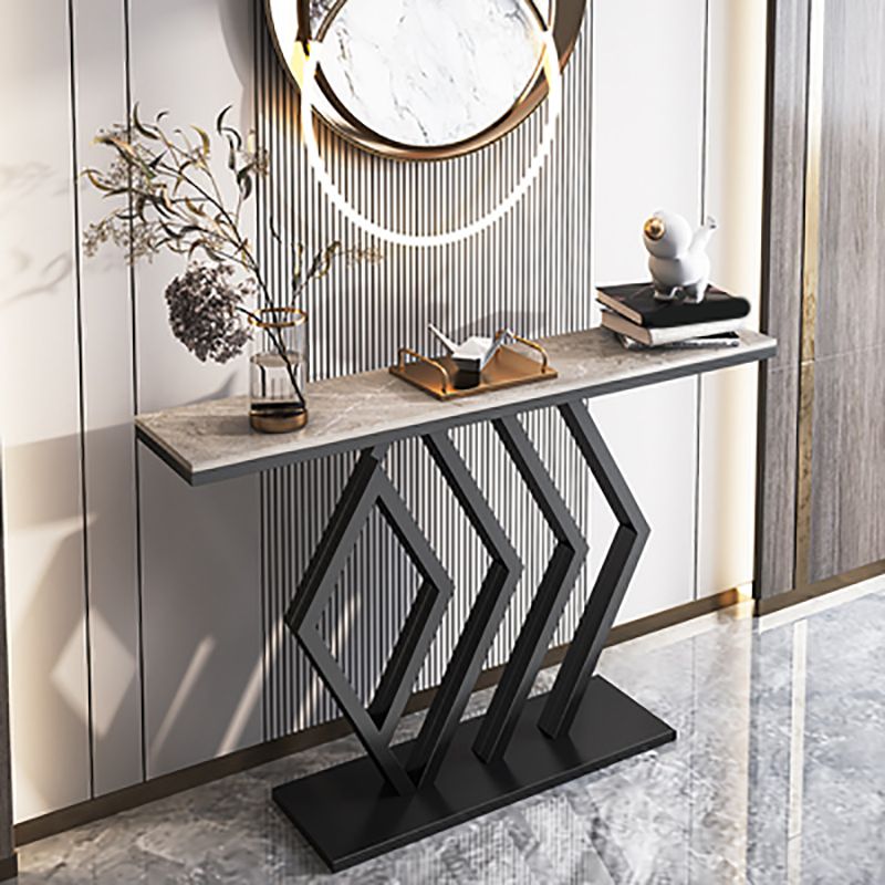 Glam Pedestal Slate Sofa Table Resistant Gold Console Table 31.5" High