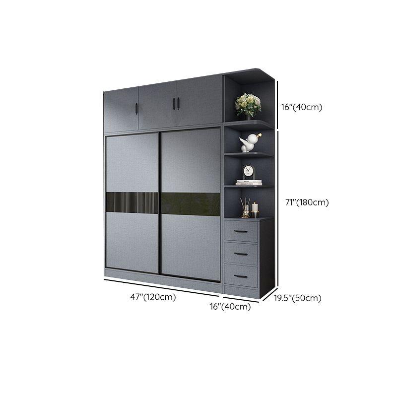 Armario moderno de vestuario gris armario de madera de ingeniería con barra de prenda