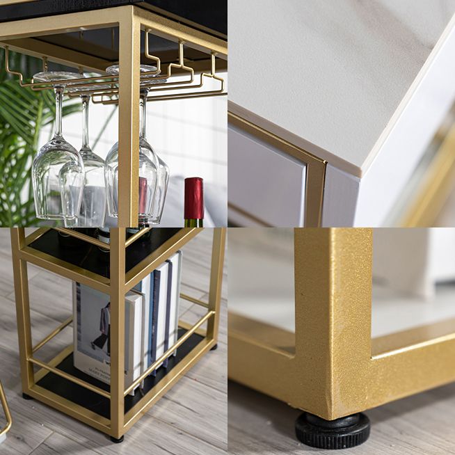 Tavolo da cocktail bar rettangolo glam a doppio piedistallo/tavolo da pub con cassetto