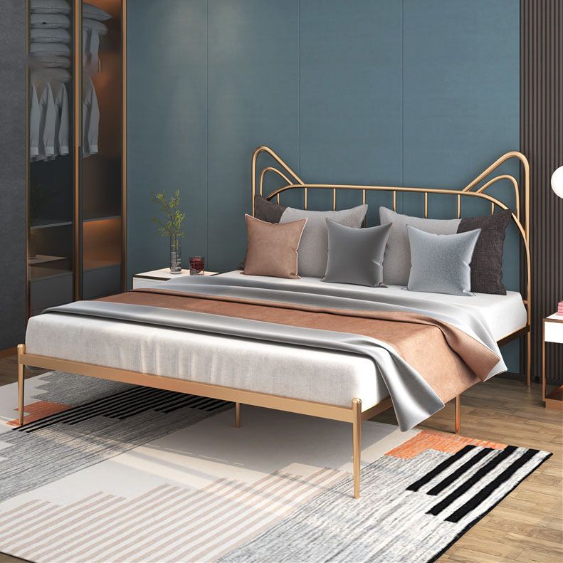 Metal Bed with Headboard High Profile Open-Frame Bed in Gold Finish Clearhalo 'Bedroom Furniture' 'Beds' 'furn' 'furn_beds' 'Furniture' 1200x1200_0de18f29-cfcf-4d1f-9e7b-4242d38f48f5