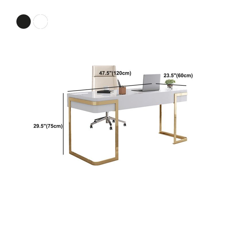 Glam Mirrored Marble Office Desk with Metal Legs Home or Office Desk