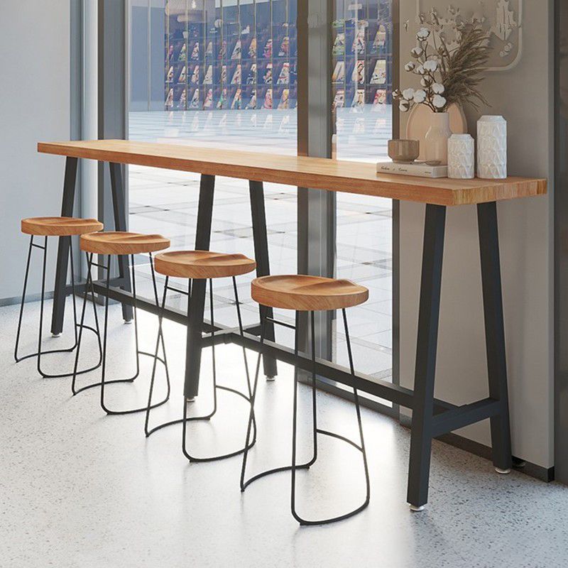 Modern Wood Bistro Bar Table with Rectangle Table Top Black Trestle Table - 42" H Clearhalo 'Bar Furniture' 'Bar Tables' 'bar_tables' 'furn' 'furn_bar_tables' 'Furniture' 'furniture_bar_tables' 'Kitchen & Dining Furniture' 1200x1200_0de7dd5e-3e7a-49de-b4c0-2a855428de77