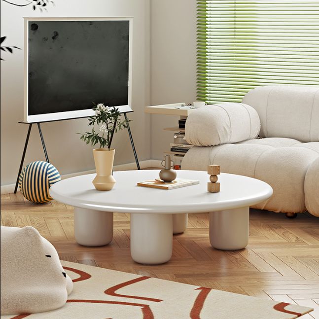 Round Wood Simple Coffee Table Nordic 4 Legs Cocktail Table - 13.8" H