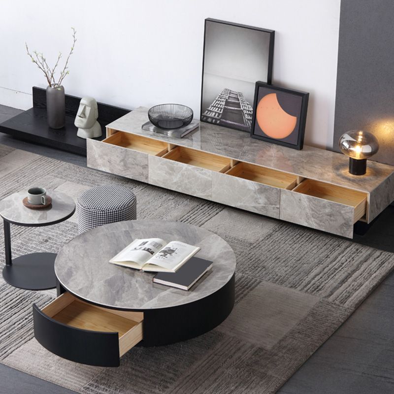 Stone Media Console Contemporary TV Media Console with 4 Drawers Clearhalo 'furn' 'furn_tv_stands_entertainment_centers' 'Furniture' 'Living Room Furniture' 'TV Stands & Entertainment Centers' 'TV Stands & Media Storage Furniture' 'tv_stands_entertainment_centers' 1200x1200_0dee18ef-b65a-4f6e-82ff-0035813b3ef4