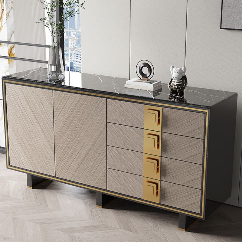 Credenza di sideboard nera glam di credenza a 4 cassetti con 2 porte per soggiorno