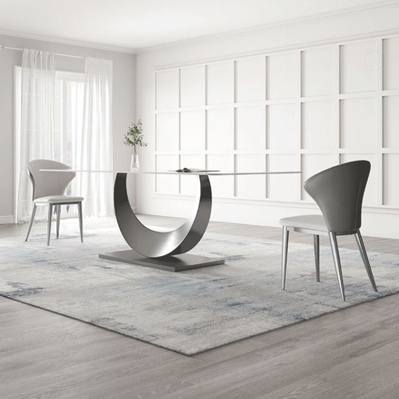 White Dining Table Set with Silver Metal Base 1/3/4/5/8 Pieces Glam Dinette Set for Home