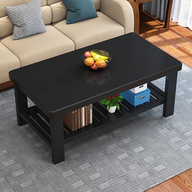 Rectangular Solid Wood Base with 4 Legs Nordic Style Coffee Table with Storage Rack