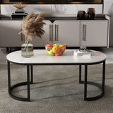 Glam Oval Stone Cocktail Table Standard Single Coffee Cocktail Table