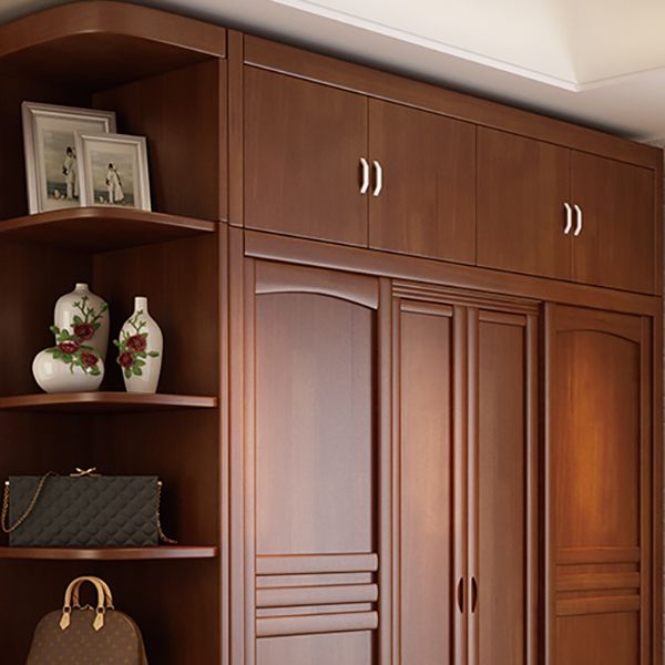 Rubber Wood Frame Wardrobe Freestanding Wardrobe Armoire with Shelves and Clothes Rail Clearhalo 'Armoires & Wardrobes' 'armoires_wardrobes' 'Bedroom Furniture' 'furn' 'furn_armoires_wardrobes' 'Furniture' 1200x1200_0dfbd373-720f-4896-8469-acf4a70716a3