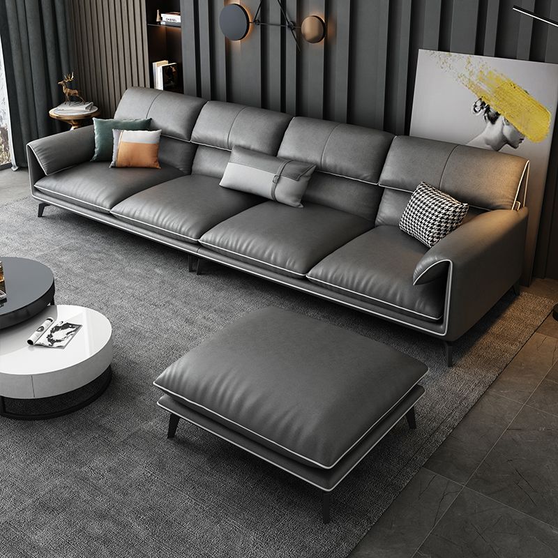 35"H Contemporary Sectional Sofa Leather Grey Stationary Sectionals Clearhalo 'furn' 'furn_sectionals' 'Furniture' 'Living Room Furniture' 'Sectionals' 1200x1200_0e02521c-d85f-4e51-9f58-7dd239e7dbcd
