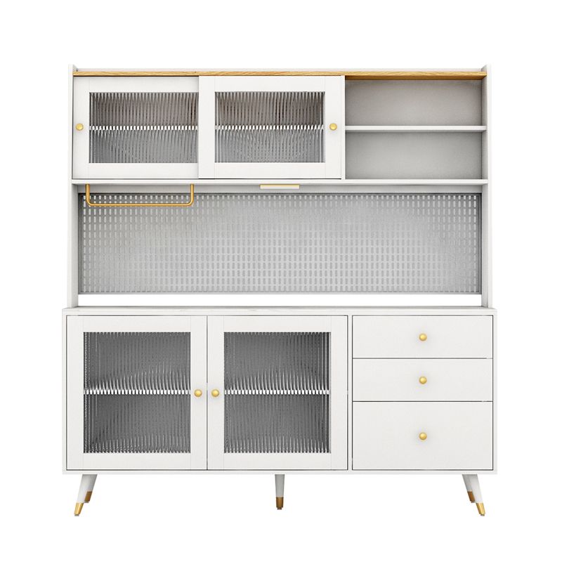 3-Drawer Engineered Wood Sideboard Glam Glass Sliding Doors Credenza with Stone Countertop Clearhalo 'buffet_sideboard' 'Buffets & Sideboards' 'furn' 'furn_buffet_sideboard' 'Furniture' 'furniture_buffet_sideboard' 'Kitchen & Dining Furniture' 1200x1200_0e07231d-af37-4eee-871d-b3ced011b80c