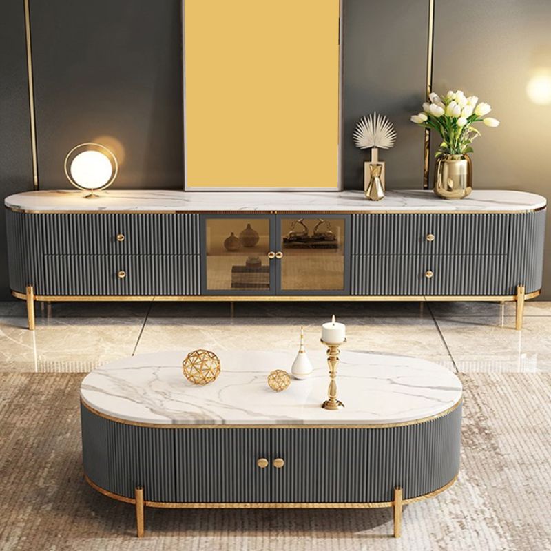Contemporary Stone Media Console 4 Drawers TV Console with Doors Clearhalo 'furn' 'furn_tv_stands_entertainment_centers' 'Furniture' 'Living Room Furniture' 'TV Stands & Entertainment Centers' 'TV Stands & Media Storage Furniture' 'tv_stands_entertainment_centers' 1200x1200_0e075797-7a33-4000-b58d-d15e9bf206ff