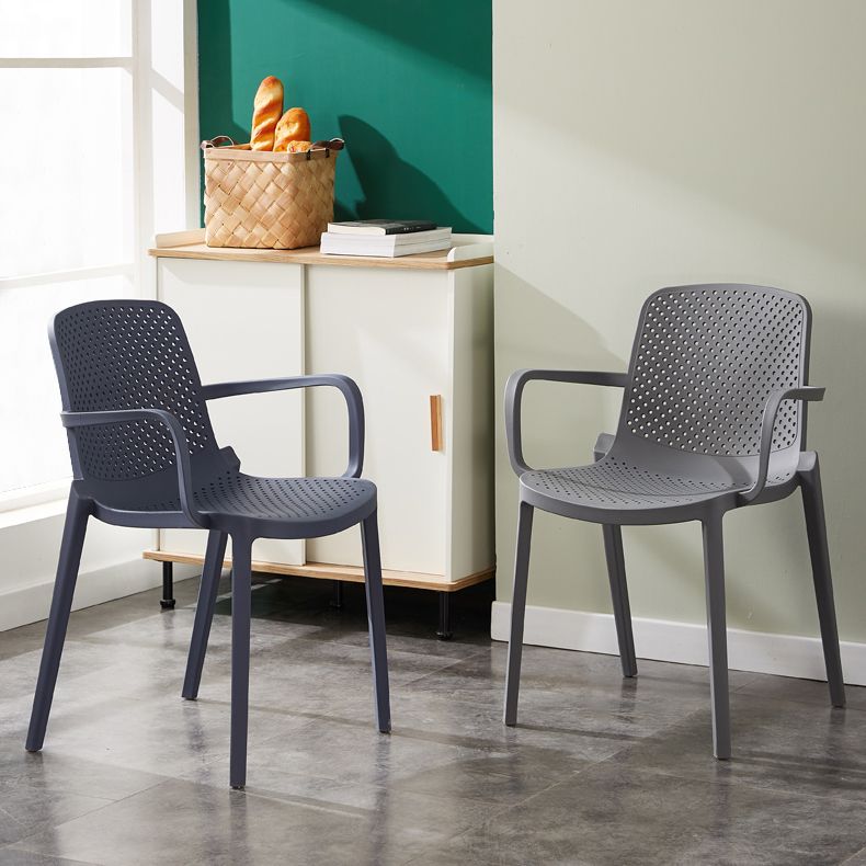 Scandinavian Plastic Dining Arm Chairs Stackable Solid Back Armchairs (Set of 4) Clearhalo ' kitchen&dining_furn' 'Dining Chairs' 'Dining Tables & Seating' 'dining_chair' 'furn' 'furn_dining_chair' 'Furniture' 'furniture_dining_chair' 'Kitchen & Dining Furniture' 'kitchen' 1200x1200_0e0863c4-dafb-40ed-b345-2780c33a9e57