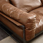 Square Arm Loose Back Sofa Mid Century Modern Genuine Leather Sofa in Brown