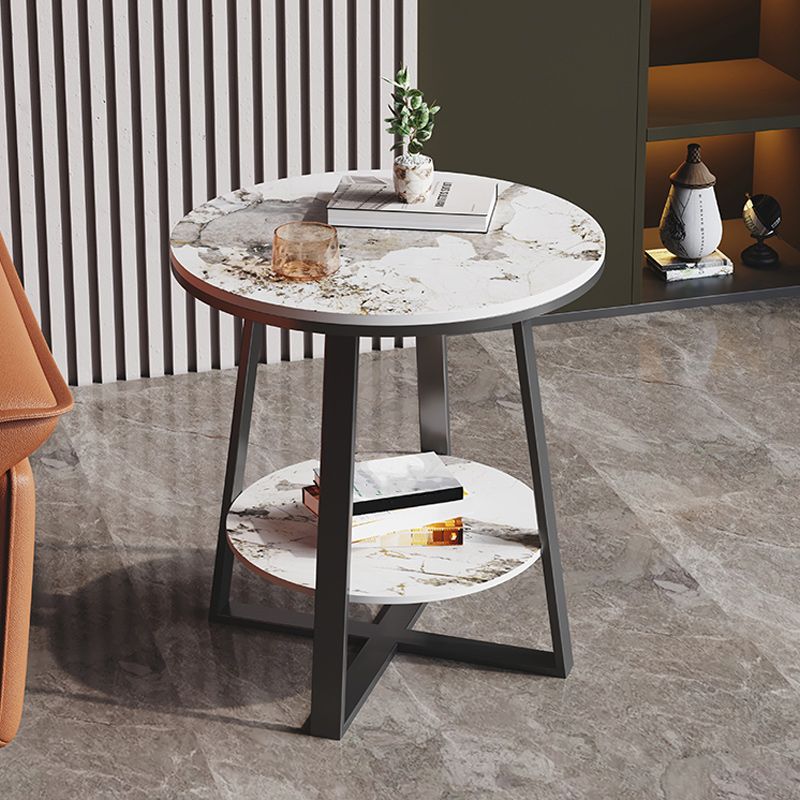 Contemporary Stone End Table Cross Base Round Top Side End Table with Shelf Clearhalo 'Coffee & Accent Tables' 'End & Side Tables' 'end_side_tables' 'furn' 'furn_end_side_tables' 'Furniture' 'Living Room Furniture' 1200x1200_0e0c429a-5439-4021-8f7e-fab3b7f5abfc