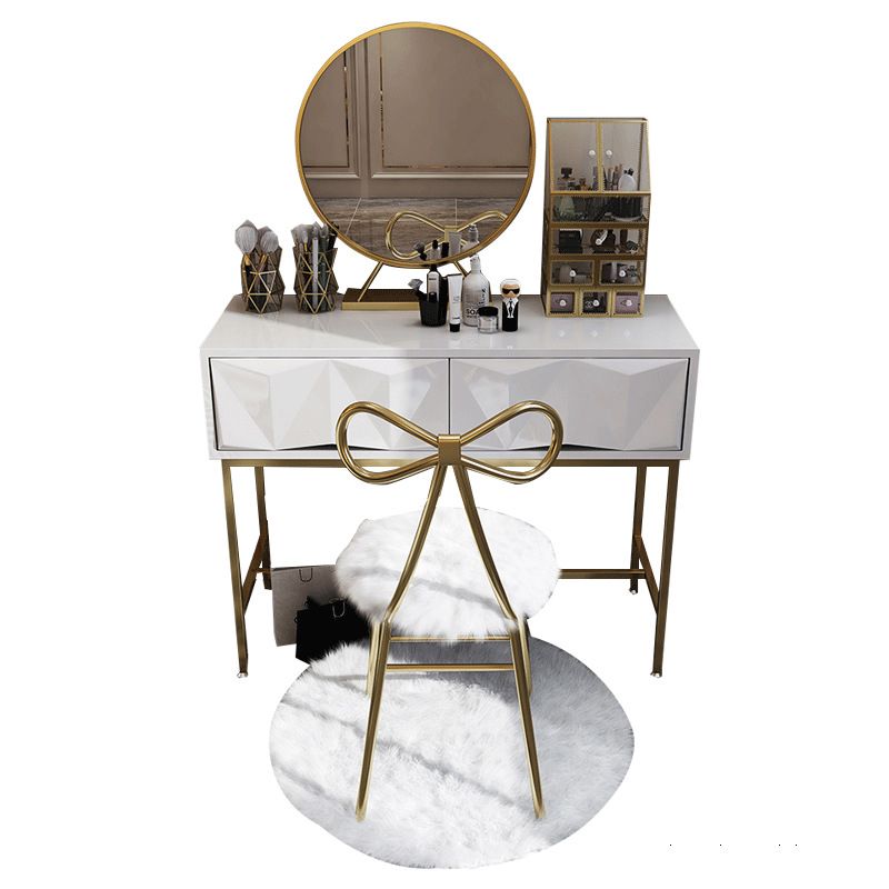 Glam Wood Vanity Table in White 31.5" H Dressing Table with Mirror and Stool
