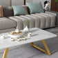Glam Coffe Table with Rectangle Stone Top and Sled Iron Legs