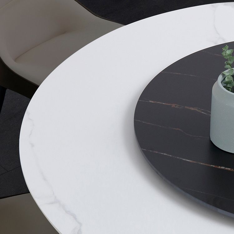 Contemporary Round Dining Table Sintered Stone Table with Black Pedestal Base,47.2"L x 27.6"W x 30"H Clearhalo ' dining_table' 'Dining Tables & Seating' 'Dining Tables' 'furn' 'furn_dining_table' 'Furniture' 'furniture_dining_table' 'Kitchen & Dining Furniture' 'kitchen&dining_furn' 'kitchen' 'kitchen_dining_table' 1200x1200_0e159033-56b7-4811-adcb-ce0cc22bb8f9