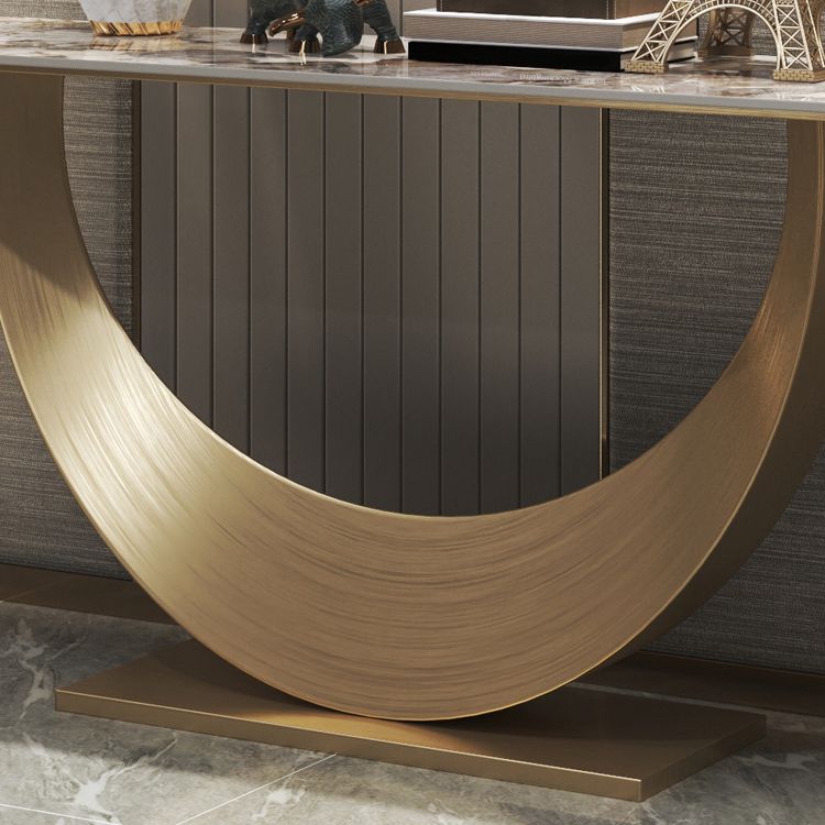 Glam Rectangle Console Table Golden Stone Console Sofa Table for Hall