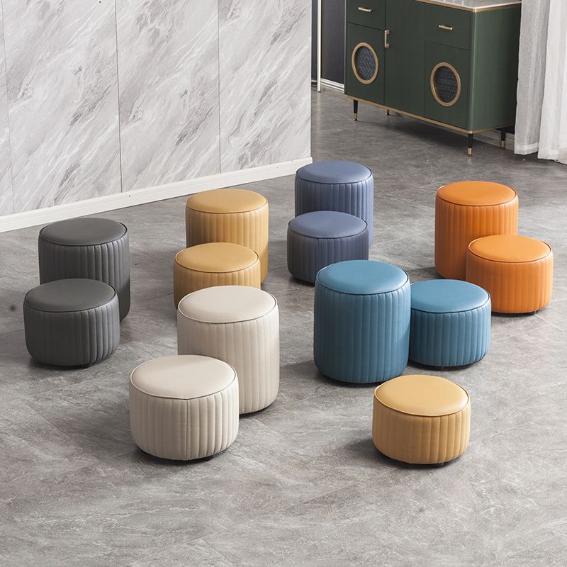Contemporary Pouf Ottoman Genuine Leather Upholstered Solid Color Cylinder Shape Ottoman Clearhalo 'furn' 'furn_ottomans_poufs' 'Furniture' 'Living Room Furniture' 'Ottomans & Poufs' 'ottomans_poufs' 1200x1200_0e179d88-367a-4ae7-aa94-6c0f48a95142
