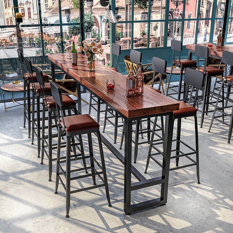 Rectangle Brown Indoor Event and Cocktail Table Trestle Wood Bar Height Pub Table Clearhalo 'Bar Furniture' 'Bar Tables' 'bar_tables' 'furn' 'furn_bar_tables' 'Furniture' 'furniture_bar_tables' 'Kitchen & Dining Furniture' 1200x1200_0e194701-3ff5-4d5b-b0f8-f9616f233a2c