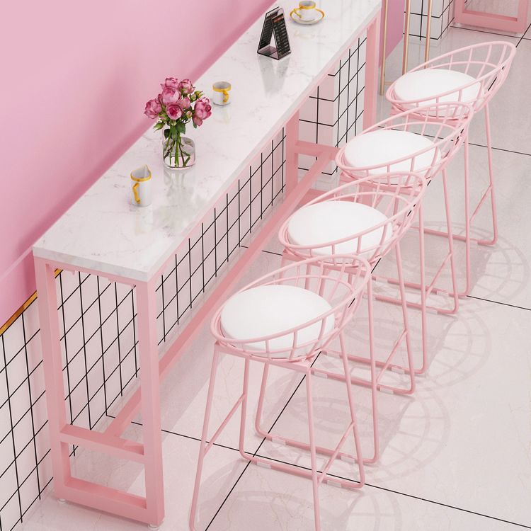 Glam Rectangle Bar Stool Table White Top Pub Table with Pink Base Clearhalo 'Bar Furniture' 'Bar Tables' 'bar_tables' 'furn' 'furn_bar_tables' 'Furniture' 'Kitchen & Dining Furniture' 1200x1200_0e1aa4c4-c6e1-4edb-b3f7-f7575574c0f0
