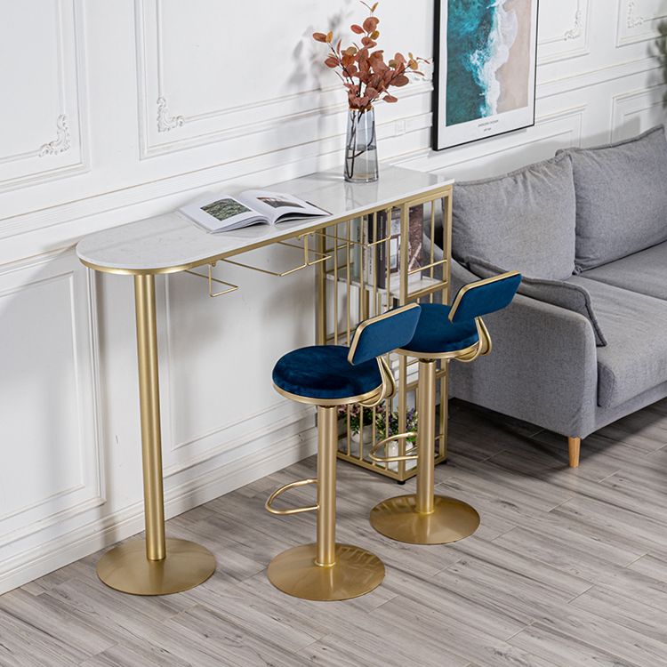Glam Faux Marble Indoor Bar Dining Table Iron Double Pedestal Bistro Table with Shelve Clearhalo 'Bar Furniture' 'Bar Tables' 'bar_tables' 'Furniture' 'furniture_bar_tables' 'Kitchen & Dining Furniture' 'kitchen&dining_furn' 'kitchen' 1200x1200_0e1af53c-3abb-4fae-b45a-30423411f493
