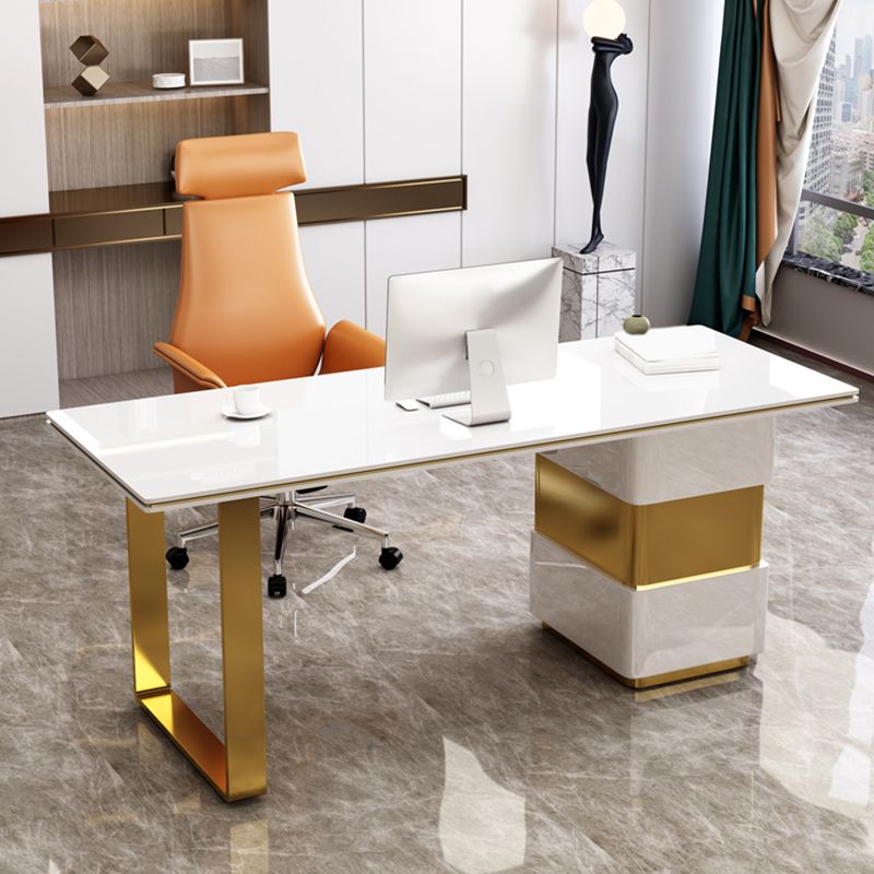 Rectangular with Drawers Office Desk Pedestal Artificial Wood Writing Desk Glam Clearhalo 'furn' 'furn_office_desk' 'Furniture' 'Office Desks' 'Office Furniture' 'office_desk' 1200x1200_0e1d4abe-1eda-48fb-862b-3144fecc0149