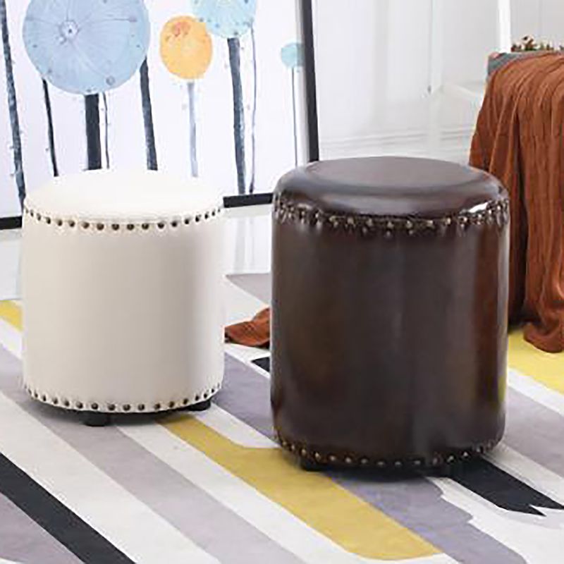 Round Contemporary Pouf Pure Color Nailhead Trim PU Leather Pouf Ottoman Clearhalo 'furn' 'furn_ottomans_poufs' 'Furniture' 'Living Room Furniture' 'Ottomans & Poufs' 'ottomans_poufs' 1200x1200_0e3012ea-efc8-4969-8ad0-189cd8ebc1c5