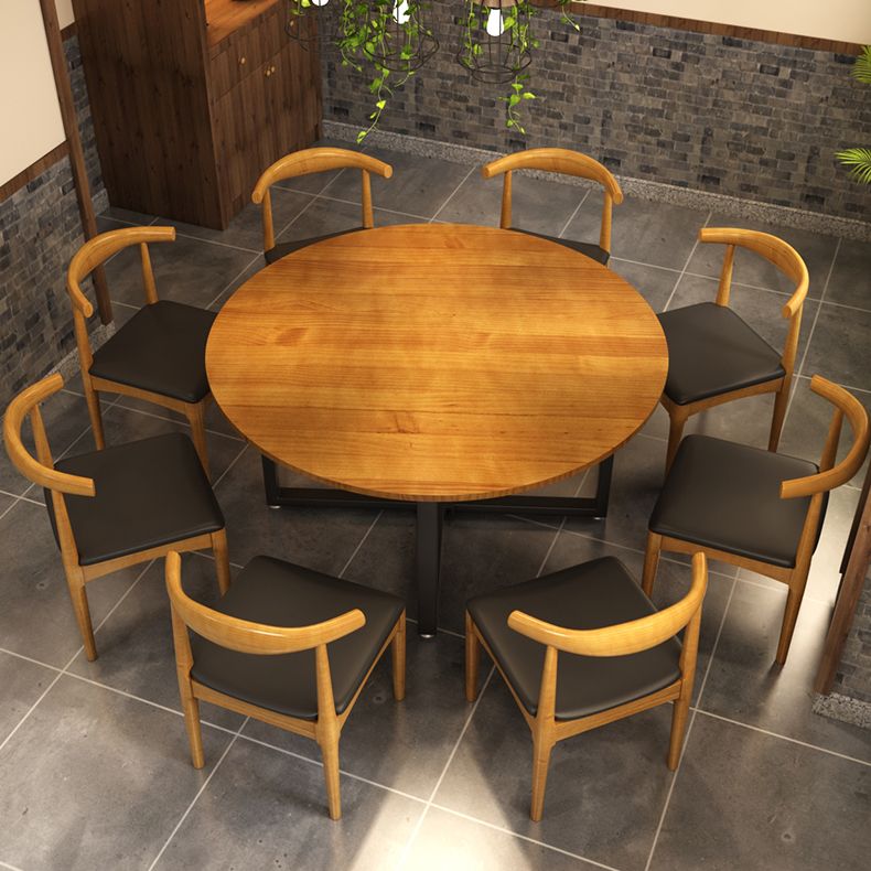 Contemporary Style Wood Dining Table Round Shape Table with Metallic Trestle Base Clearhalo ' dining_table' 'Dining Tables & Seating' 'Dining Tables' 'furn' 'furn_dining_table' 'Furniture' 'furniture_dining_table' 'Kitchen & Dining Furniture' 'kitchen&dining_furn' 'kitchen' 'kitchen_dining_table' 1200x1200_0e312221-bbd6-4050-ab57-93bc0581b723