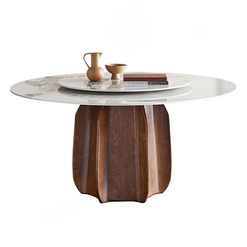 Mesa de comedor redonda Top de piedra moderna Mesa de comedor con pedestal de madera maciza