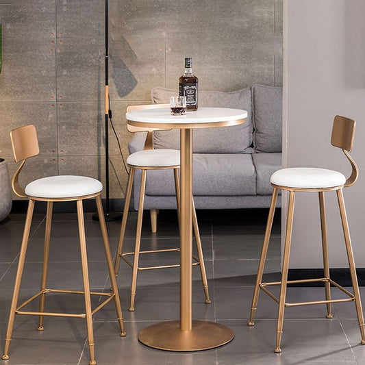 Glam White Faux Marble Bistro Table Indoor Gold Bar Table with Single Pedestal, Only Table Clearhalo 'Bar Furniture' 'Bar Tables' 'bar_tables' 'furn' 'furn_bar_tables' 'Furniture' 'furniture_bar_tables' 'Kitchen & Dining Furniture' 1200x1200_0e3eedd9-c3c7-408a-ae56-735bbb937bc8