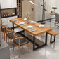 Mesa de comedor rectangular con base negra, mesa moderna de madera de pino para cocina